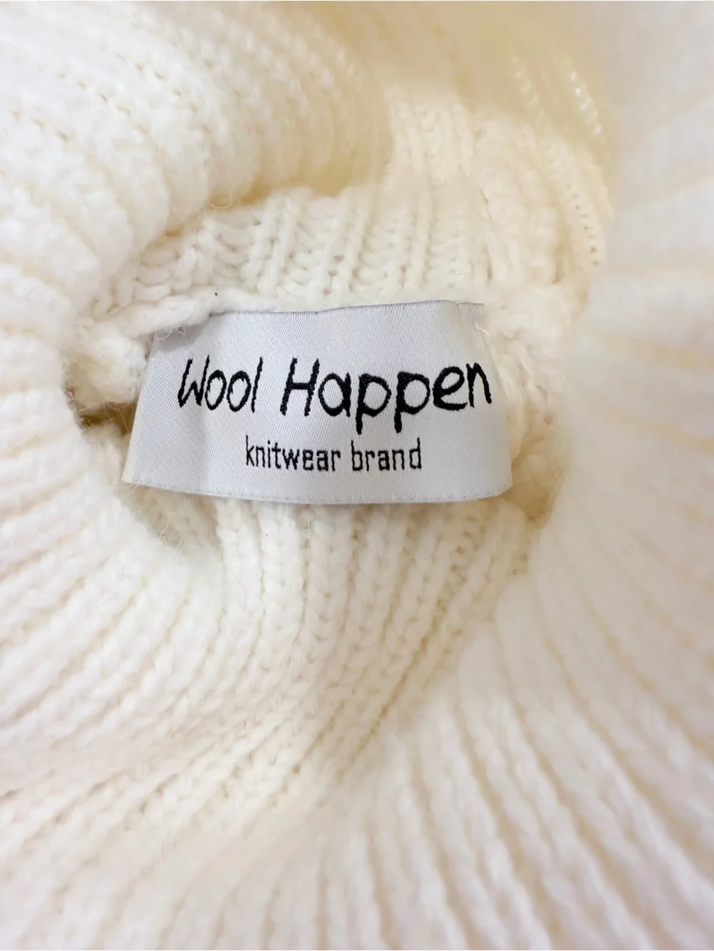Wool Happen Ivory Chunky Knit Turtleneck Sweater Balloon Sleeve Size Small